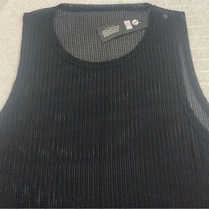 JOGAL Men's Mesh See Through Fitted Short Sleeve Muscle Top Size Large